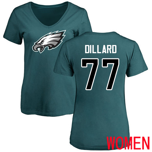 Women Philadelphia Eagles #77 Andre Dillard Green Name and Number Logo Slim Fit NFL T Shirt->nfl t-shirts->Sports Accessory